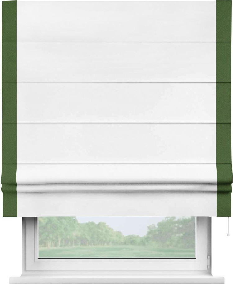 Римская штора «Кортин» с кантом Стрим Дуо, для проема, ткань однотонная белоснежная